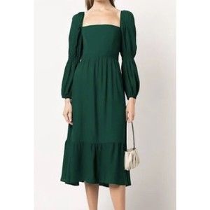 Reformation Mica Long Sleeve Midi Dress Sz 2 Emerald NEW